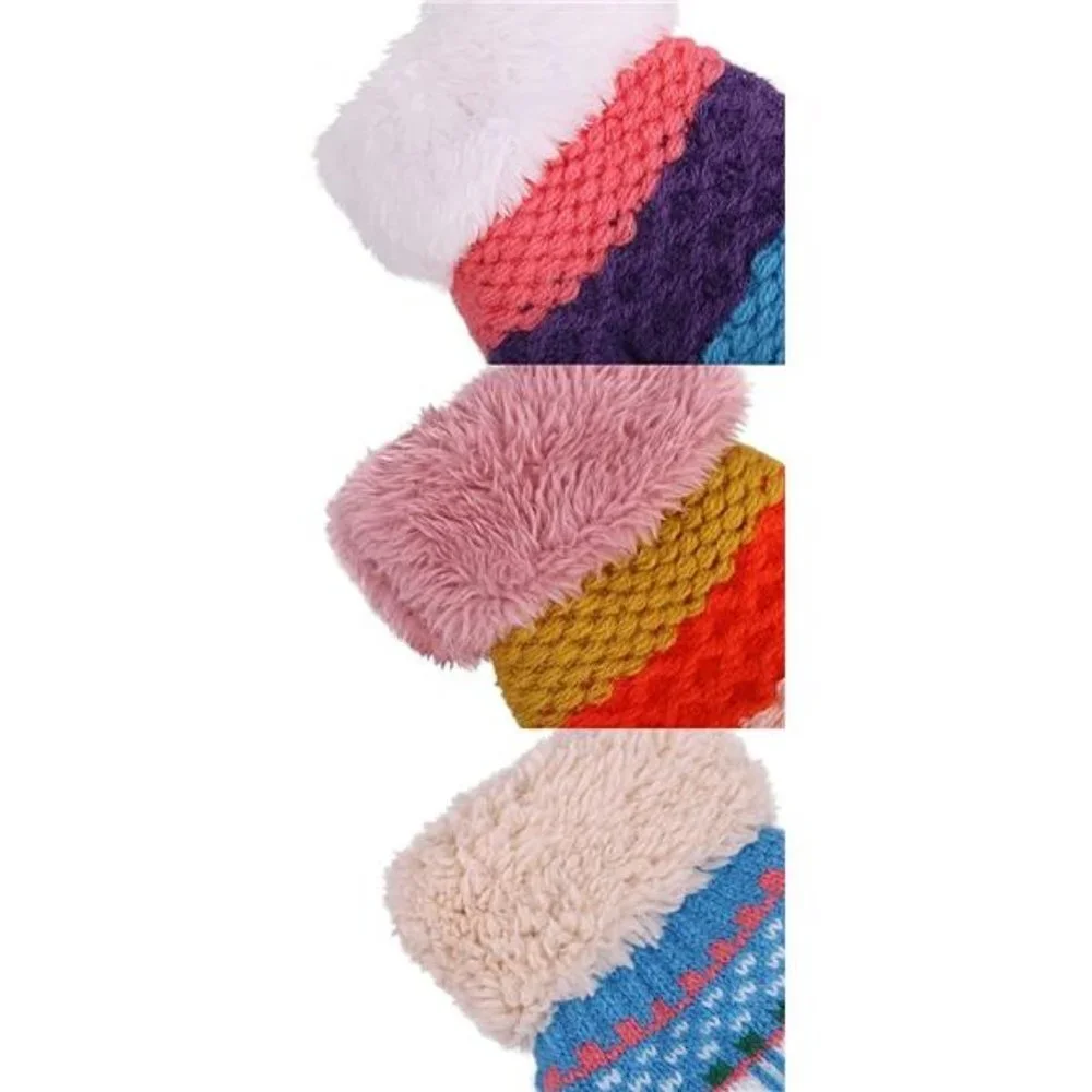 3 Pairs Kids' Sherpa Lined Knit Mittens Boys Girls Winter Gloves
